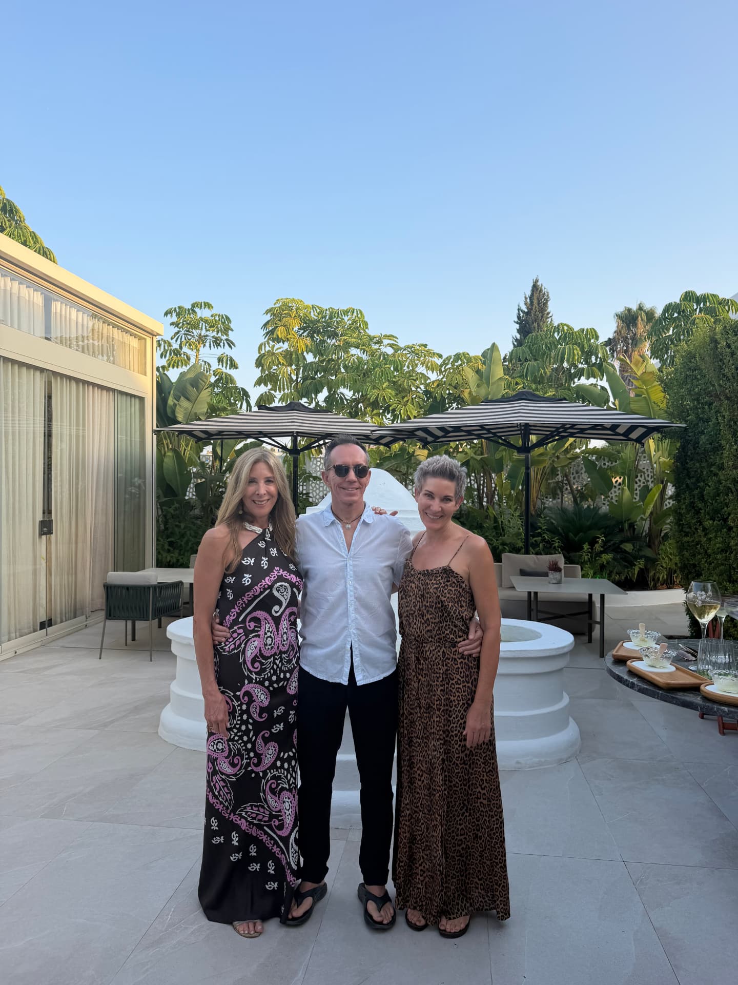 Gina with friends in the garden at Skina before dinner