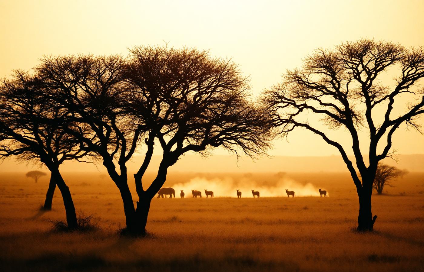 A safari camp at dawn